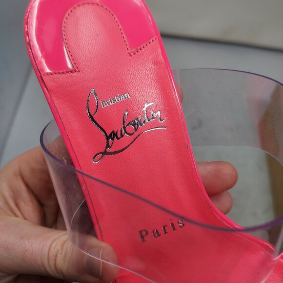 Christian Louboutin  Pink Patent PVC Just Nothing Slide Sandal - Picture 6 of 12